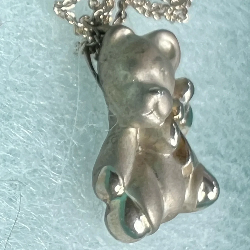 Tiffany and Co Silver Teddy Bear Necklace #925 with box dust bag & shopping bag